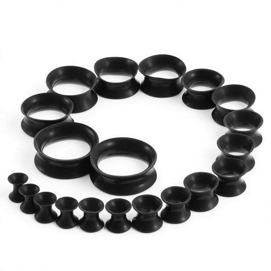 Exircy 20 PCS Silicone Flesh Tunnels, 6-25mm Ear Stretching Kit Edge Ear Tunnels Gauge Expanders Soft Silicone Ears Tunnel Earrings Ears Stretchers Gauge Plugs for Men Women (Black)