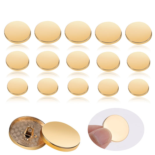 Gold Flat Shank Buttons Metal, 30pcs Metal Flat Button, Women Suit Woolen Coat Button Male Jacket Button Shirt, 15mm 20mm 25mm Flat Sewing Buttons for Blazer, Suits, Coat, Uniform and Jacket