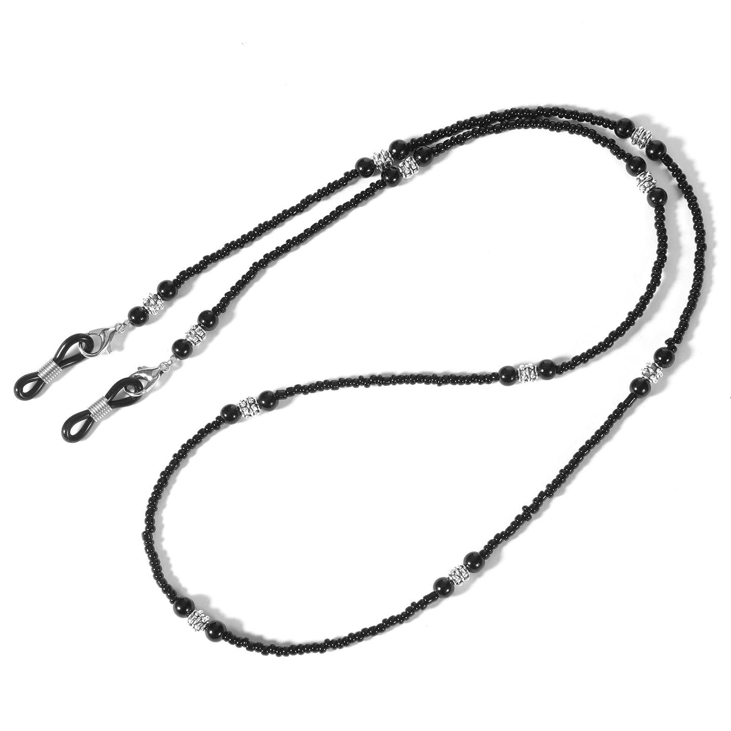 Xelsluthe Black Beaded Eyeglass Chains, Stylish Eyeglass Sunglass Holder Strap for Women, Eye Glasses Strap Around Neck Glasses Lanyard