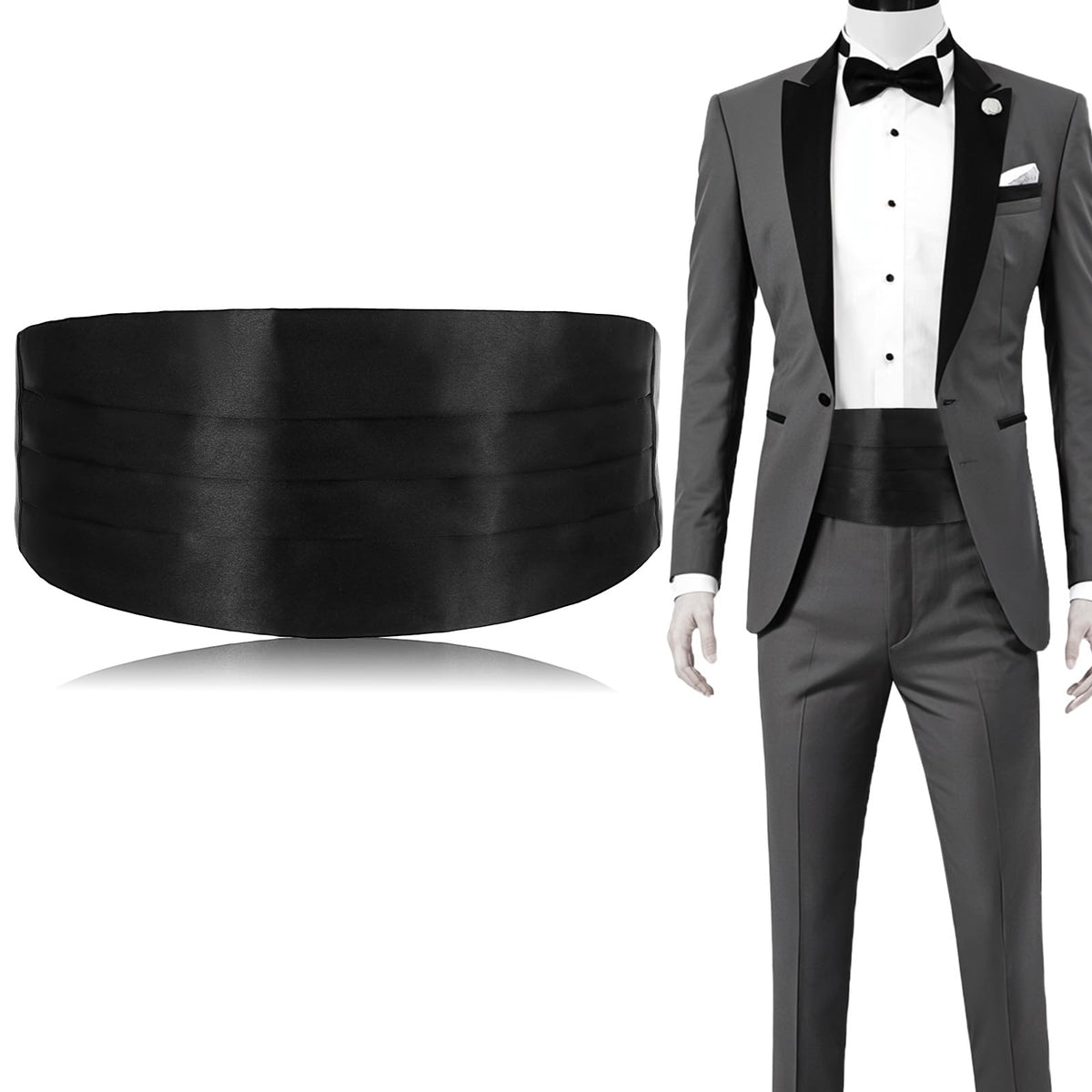 1 PCS Adjustable Satin Men's Cummerbunds, Plate Carrier Cummerbund Black Cumberbund Men Tuxedo Belt Polyester Men's Cummerbunds for Men Tuxedo, Wedding, Prom, Formal Event, Special Occassions