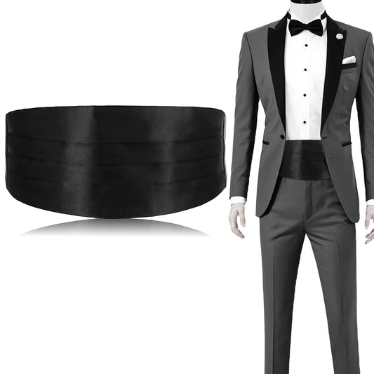 1 PCS Adjustable Satin Men's Cummerbunds, Plate Carrier Cummerbund Black Cumberbund Men Tuxedo Belt Polyester Men's Cummerbunds for Men Tuxedo, Wedding, Prom, Formal Event, Special Occassions