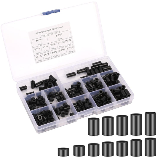 Pack of 230 round spacers, nylon washers, black plastic spacers, spacers, plastic insulation washers, spacers columns