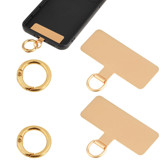 salbsever 2 Pcs Phone Lanyard Tether Phone Tether Patch with 2 Metal Spring Rings Universal Phone Tether Tab Pad Phone Strap Connector without Adhesive Multifunctional Mobile Phone Lanyard Patch Gold