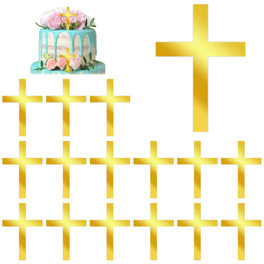 16 Pieces Gold Mirror Crossing Cake Toppers Baptism Cake Toppers Christening Cake Topper Acrylic Cake Topper Cake Decorations for Baptism Decor Christian Decorations