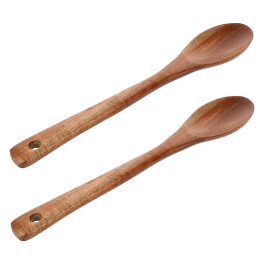 Wooden Spoons for Cooking, 2 Pieces Wooden Cooking Spoons for Eating Long Handle Wooden Honey Spoon Large Serving Spoons Nonstick Wooden Cooking Spoon Utensils Tableware Set for Cooking Serving Mixing