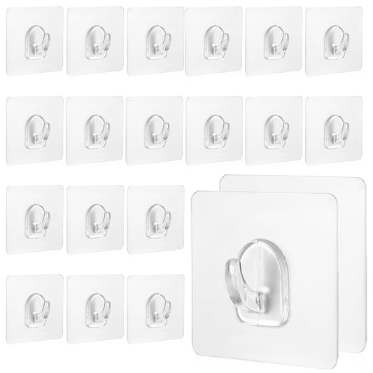 KALIONE 20Pcs Adhesive Wall Hooks, Self Adhesive Hooks, Plastic Hooks Adhesive Hooks for Shower, Clear Hooks, Heavy Duty Hook for Bathroom, Transparent Adhesive Hooks(Transparent)