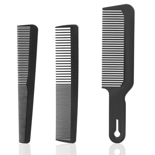Barber Comb Set, 3 Pcs Plastic Hair Comb Hair Cutting Comb Clipper Combs, Fine and Wide Tooth Hair Styling Comb Anti Static Heat Resistant Hairdressing Comb for Men Women All Hair Types (Black)