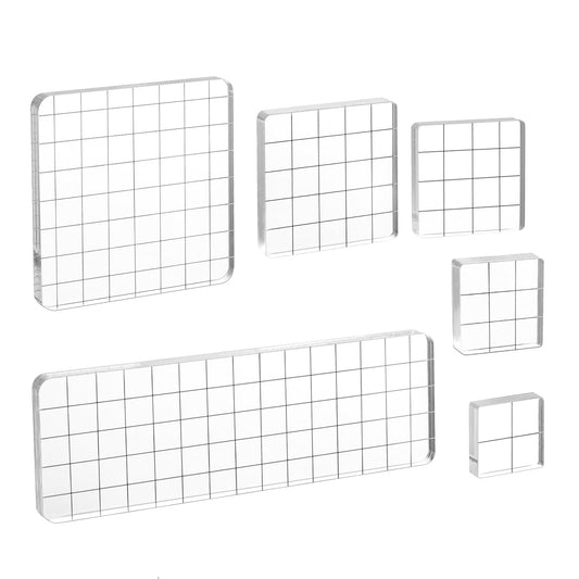 Acrylic Stamp Block, 6 Pcs Stamps for Crafting, Assorted Sizes Transparent Stamp Pad with Grid Lines Decorative Stamping Platform Stamping Tools Set for Card Making Scrapbooking Crafts Supplies