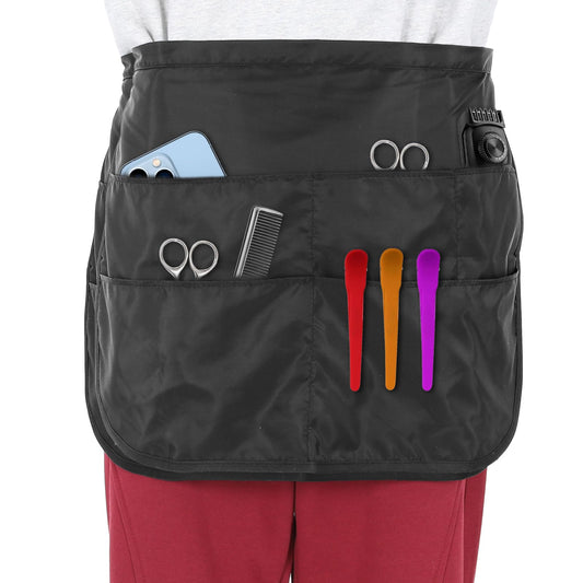 FdcLixuvol Black Barber Apron, Adjustable Hairstylist Aprons for Women Waterproof Hairdresser Server Work Apron with 5 Pockets for Women Men Hairstylist Salon Cosmetology Supplies