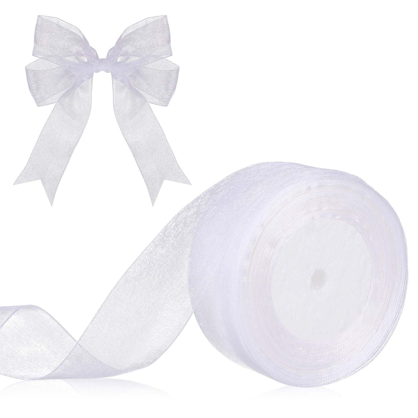 Organza Ribbon White Ribbon Sheer 1.5inch Chiffon Ribbon 50 Yards Tulle Ribbon Gift Wrapping Ribbon Crafts Flower Bouquet Ribbons for Wedding Decoration Crafts Party Wreaths Wrap (White)