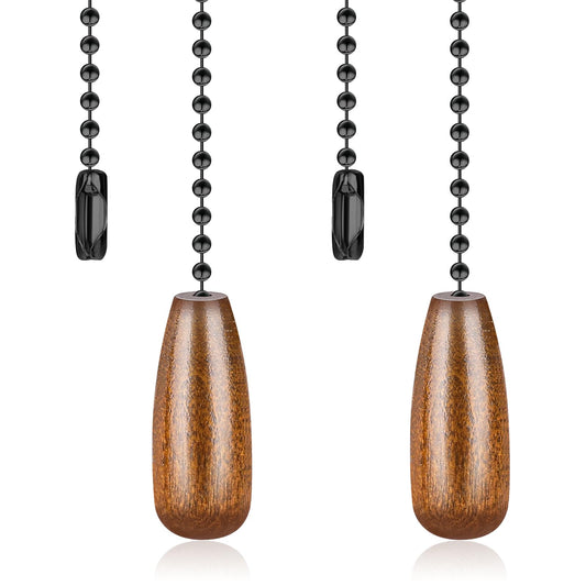 Hariendny 2 Pcs 12-inch Ceiling Fan Pull Chain Wooden Decorative Pendant Extension Chains Fan Cord Extender Lighting Beaded Ball Chains (Brown)