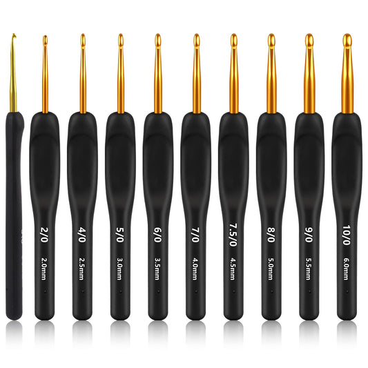 9Pcs Crochet Hooks Black Gold Crochet Hooks 2-6mm Ergonomic Crochet Hooks Soft Grips Knitting Hook for Crochet Yarn Craft, Aluminum Knitting Crochet for Crochet Beginner Knitter