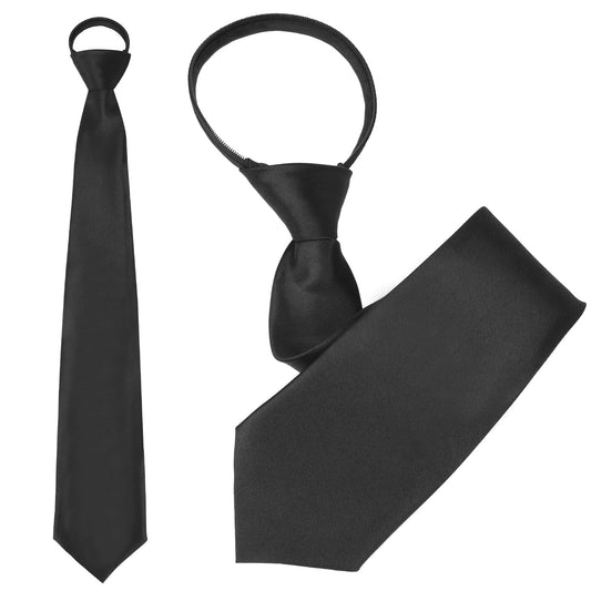 KALIONE Pre-tied Tie Men Ties Zipper Neck Tie Solid Color Adjustable Neck Tie Necktie for Office Graduation School Uniforms Cosplay Graduation Business Wedding(2 Pack Black)