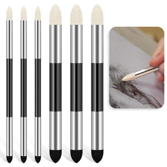 6pcs Artist Blending Sponge Pen Dual Tip Drawing Art Oil Soft Pastel Blending Tools Reusable Washable Sketch Rubbing Sponge Brush for Artist Professional Sketch Drawing Lightening & Highlight