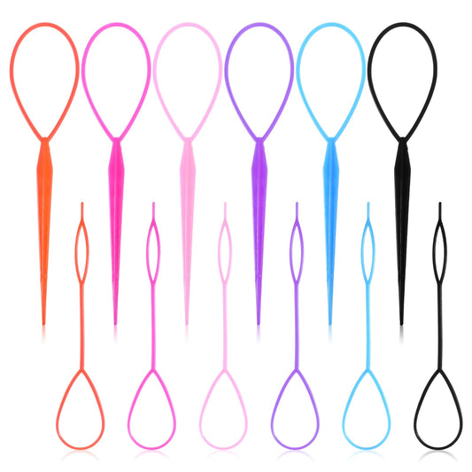 12 PCS Topsy Tail Hair Tool Set Ponytail Pull Through Tools Hair Loop Styling Tools in Large and Small French Braiding Hairs Tool for Women 6 Colors