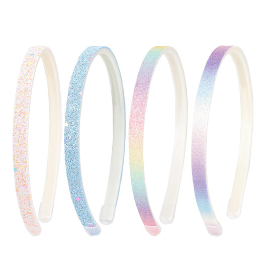4Pcs Sparkle Hairbands with Teeth Thin Glitter Skinny Headbands, Sequin Coated Headbands for Girls, Sparkle Gradient Headbands Non-Slip Headband with Silicone Cover for Women DIY Crafts Hairbands