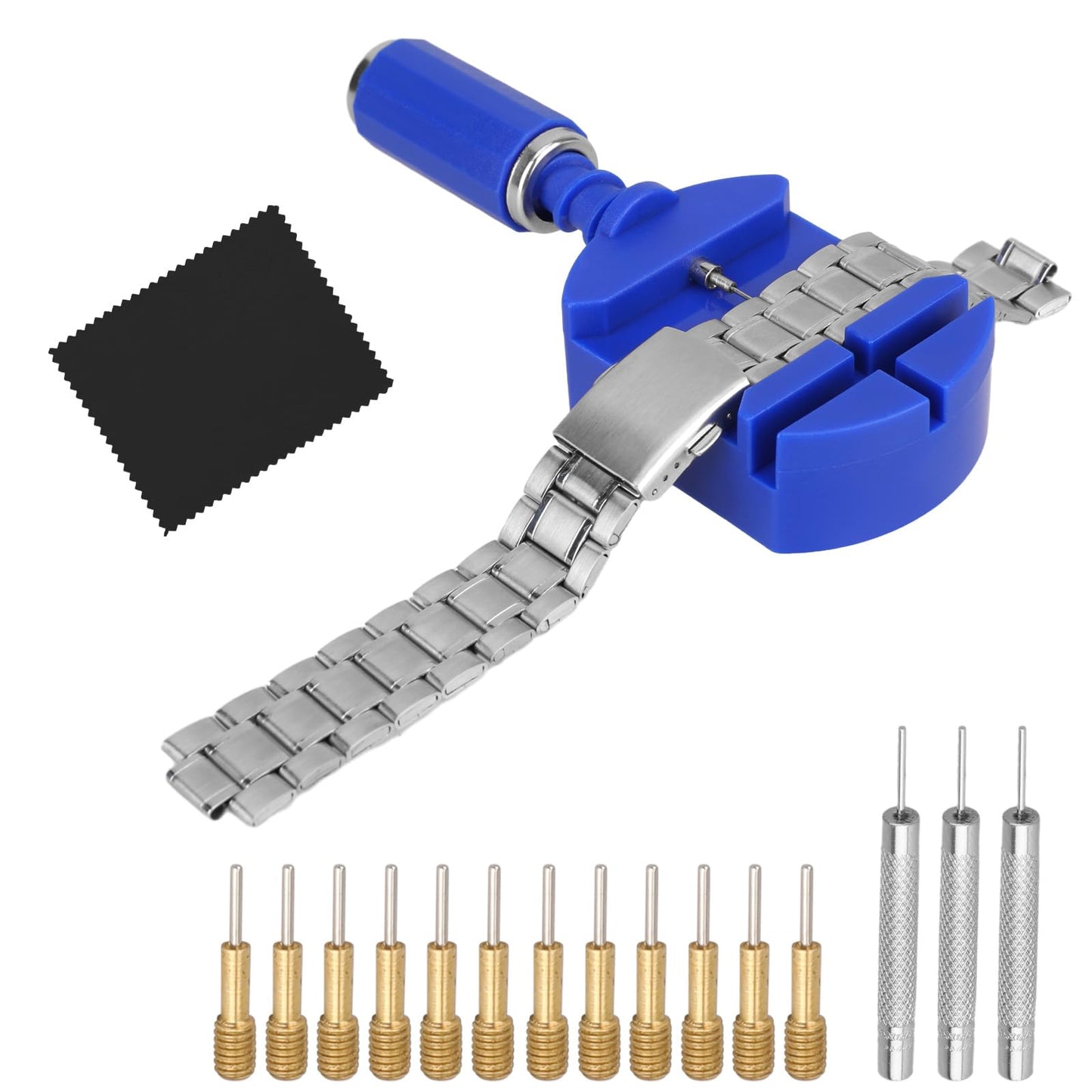 Watch Band Remover Tool Kit, 17 PCS Watch Link Removal Set Watch Pin Removal Tool with 2PCS Replacement Pins and 3PCS Pin Punches for Watch Bracelet Sizing, Watch Strap Adjustment and Watch Repairing