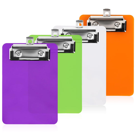 4" x 6" Mini Clipboard, 4Pcs Small Clipboards, Clip Board Notepads Clipboard, Memo Size Plastic Clipboard, Pocket Clipboard(White Orange Green Purple)