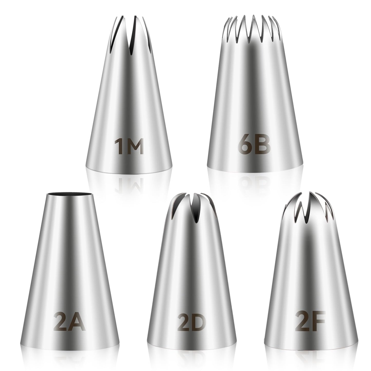 5pcs Cake Piping Tips, Cake Decorating Supplies Piping Tips, Piping Nozzles Decorating Tips, Baking Tools for Buttercream, Icing, Birthday Cake, Cupcake, DIY Art(6B, 2A, 1M, 2D, 2F)