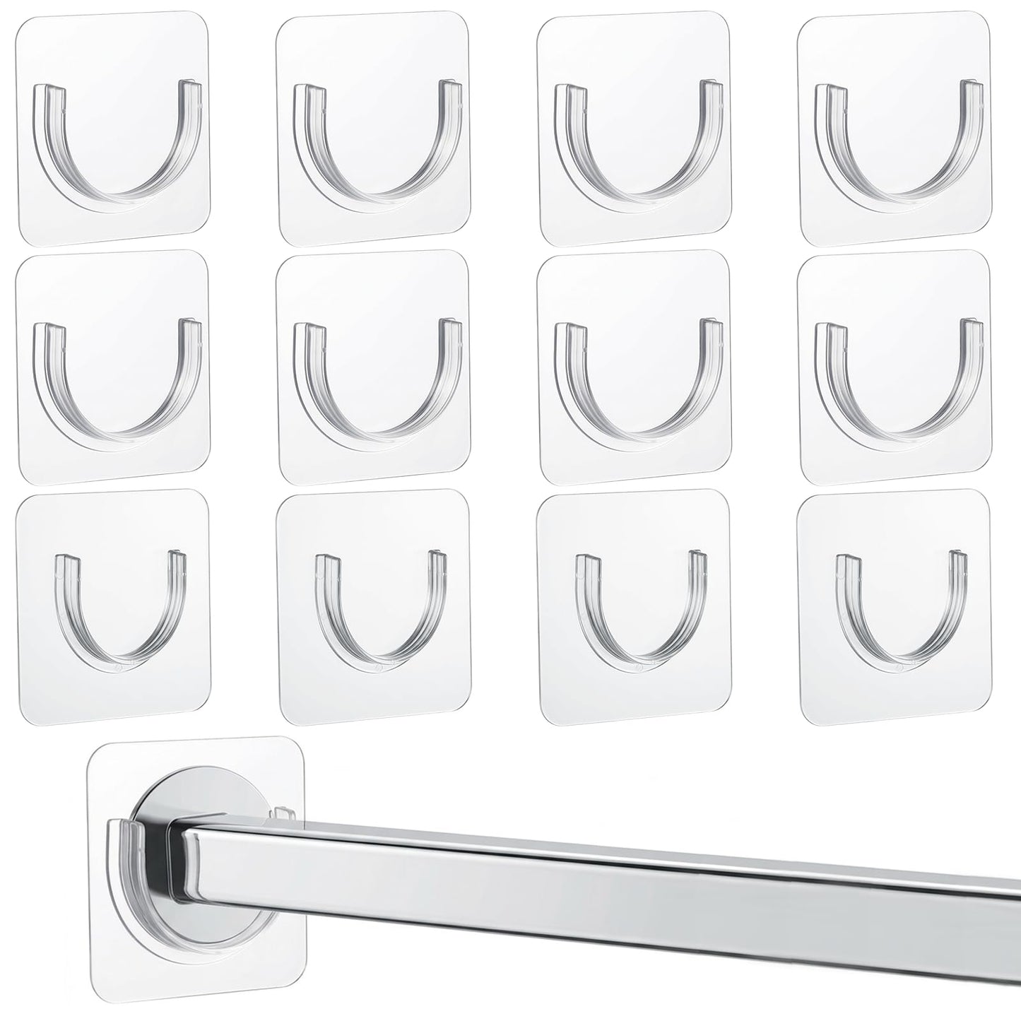 12 Pack Shower Rod Holder Shower Curtain Rod Holder No Drilling Tension Curtain Bracket with Strong Adhesive Adhesive Showers Rods Holders (Rods not Included)