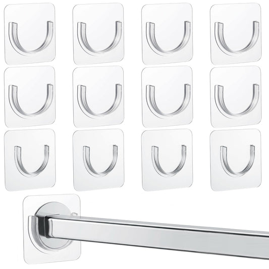 12 Pack Shower Rod Holder Shower Curtain Rod Holder No Drilling Tension Curtain Bracket with Strong Adhesive Adhesive Showers Rods Holders (Rods not Included)