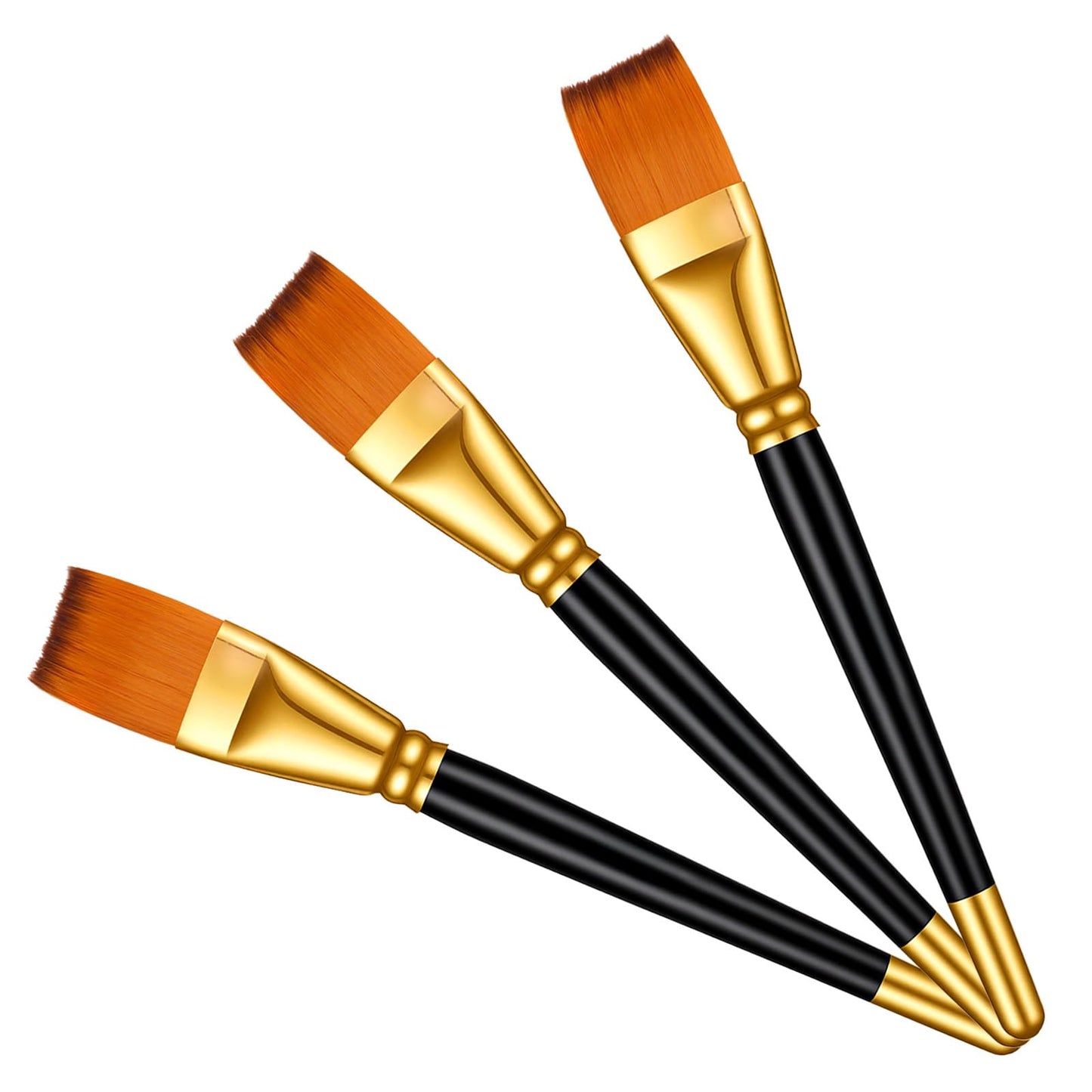 Set of 3 Brushes for Acrylic Paints, 25 mm Flat Brush, Acrylic Nylon Brush Set, Acrylic Paints, Painters Brushes, Artists, Varnishing Brushes for Oil Painting, Watercolour Painting, Gouache Painting
