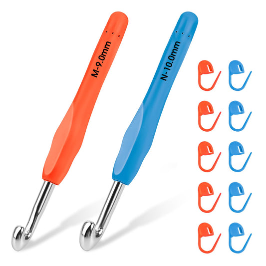 10 mm + 9 mm crochet hook for crochet and knitting, ergonomic crochet hooks, large crochet hooks, crochet hooks for crocheting yarn, extra long knitting needles for beginners