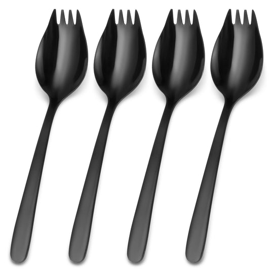 Sporks Stainless Steel, 4 Pcs Salad Forks 5.9 Inch Reusable Food-grade Metal 2 In 1 Long Handle Spork Flatware Set for Dessert, Ice Cream, Salad, Fruit, Appetizer, Noodles Household Use or Camping