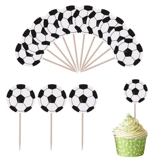 48 Pack Football Cupcake Toppers Food Toothpicks Soccer Ball Cupcake Toppers Double-Sided Ball Sports Cupcake Picks for Sport Balls Theme Soccer Ball Birthday Party Decorations Supplies
