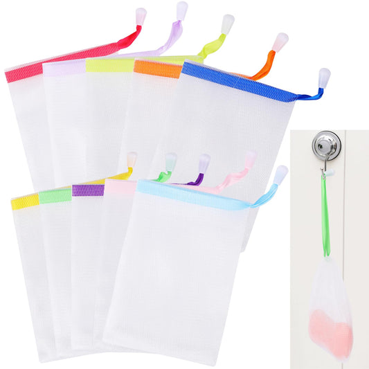 Mozeat Lens Soap Bags, 10 Pieces, PE Mesh, Net Bag, Foam Nets, Exfoliating Net Bag for Bathing, Facial Cleansing, Soap Saving Bags, Versatile Gift