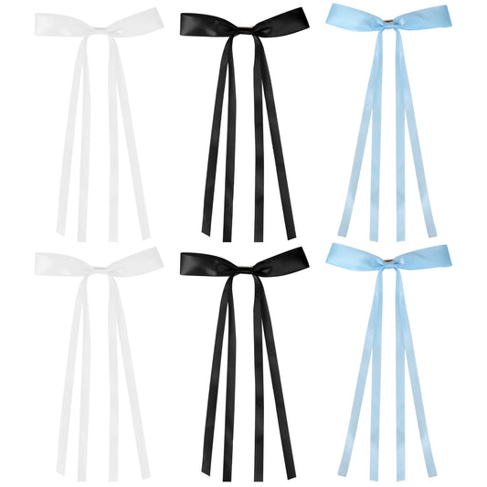 6pcs Bow Hair Clips for Women Thin Hair Bows Ribbon Hair Clipswith Long Tail Tassel Hair Bow Clips, Claw Hair Clip With Bow, Solid Metal Bow Clips for Hair Bowknot Barrettes Hair Accessories