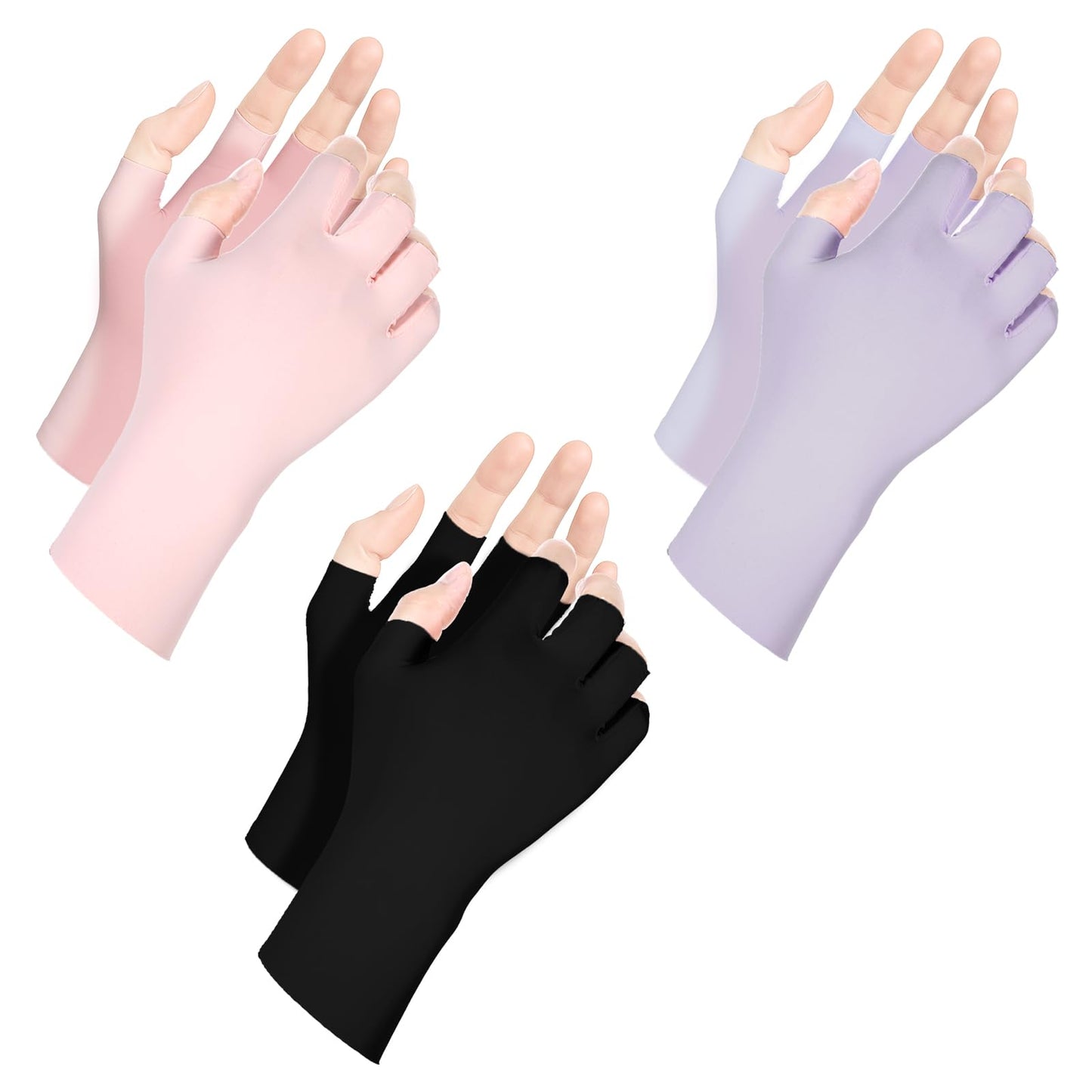 UV Shield Gloves Nails 3 Pairs UV Protection Gloves for Gel Nail Lamps, Manicure Gloves Professional Anti UV Protection Fingerless Glove for Nail Polish Protection Hands from UV Light (3 Colours)