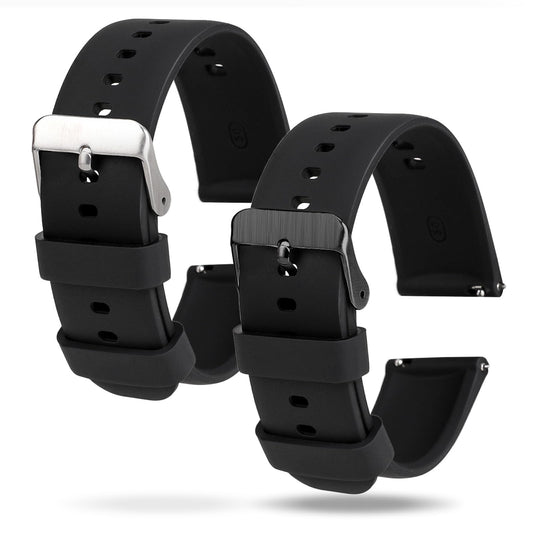 2 PCS 20mm Silicone Watch Bands Quick Release Watch Straps Waterproof Soft Wristband Adjustable Replacement Watchband with Stainless Steel Buckle Compatible with Sport Watch Smart Watch for Men Women