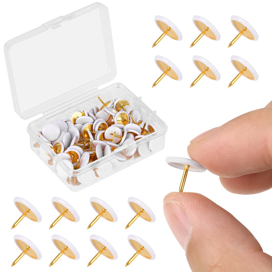 100 pcs White Push Pins with Storage Box, Decorative Thumb Tacks Round Head Push Pins White Drawing Pins Metal Push Pins Thumbtack for Home School Map Office Photo Wall