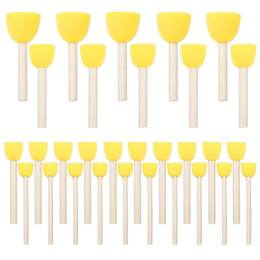 KALIONE 30 Piece Sponge Dab Brush Set, Wooden Handle, Round Foam Brush Set, Sponges Dab Brush Sets for DIY Painting, Ceramic, Tools, Crafts (4 Different Sizes)