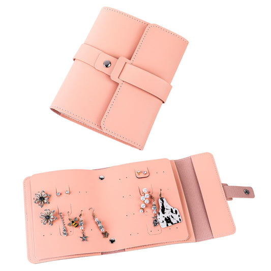 KALIONE Earring Holder Organizer, PU Leather Stud Earring Organizer Foldable Book Earrings Storage Case Portable Earring Jewelry Holder Organizer Box for Women Girls(Pink)