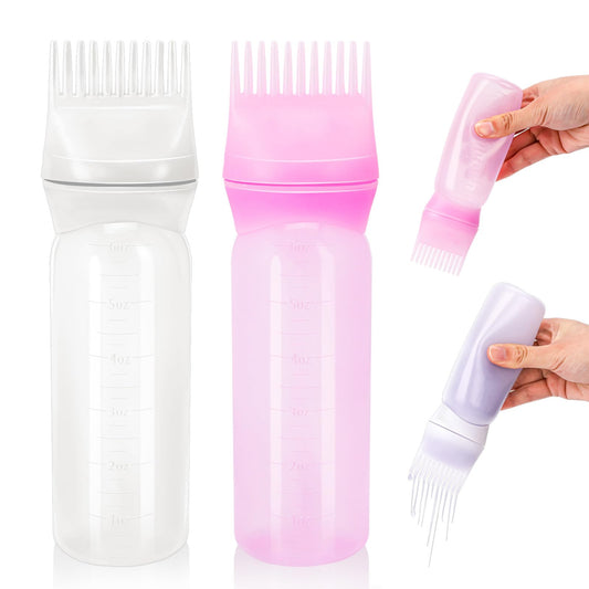 Mozeat Lens Pack of 2 Hair Dye Bottle 180 ml Hair Dye Comb Applicator Bottle Shampoo Hair Colour Oil Root Comb Applicator Hair Dye Tools Bottle