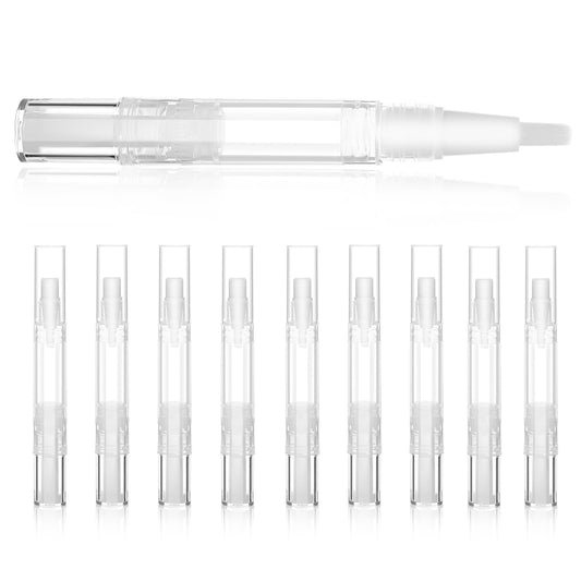 10 Pcs 5ml Empty Cuticle Oil Pen with Brush Tip Transparent Twist Pen Disposable Empty Pen Nail Oil Pen Eyelash Growth Container Liquid Lip Gloss Applicator