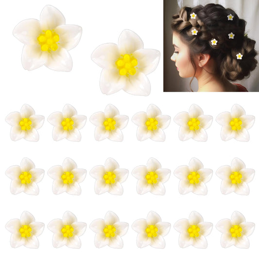 20Pcs Small Flower Hair Clips, Tiny Claw Clips, Mini Yellow Flower Hair Pins, Hair Pins for Women Girls, White Hair Barrettes Flower Clip, Hair Accessories for Women Tiny Mini Claw Clips Flower Clips