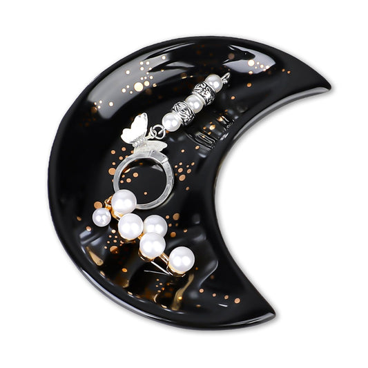 Jewelry Dish Ceramic Tray Trinket Tray Jewelry Dish Small Moon Jewelry Tray Small Decorative Tray Rings Dish Engagement Decorative Ceramic Trinket Dish for Organizing Necklace Earrings Black
