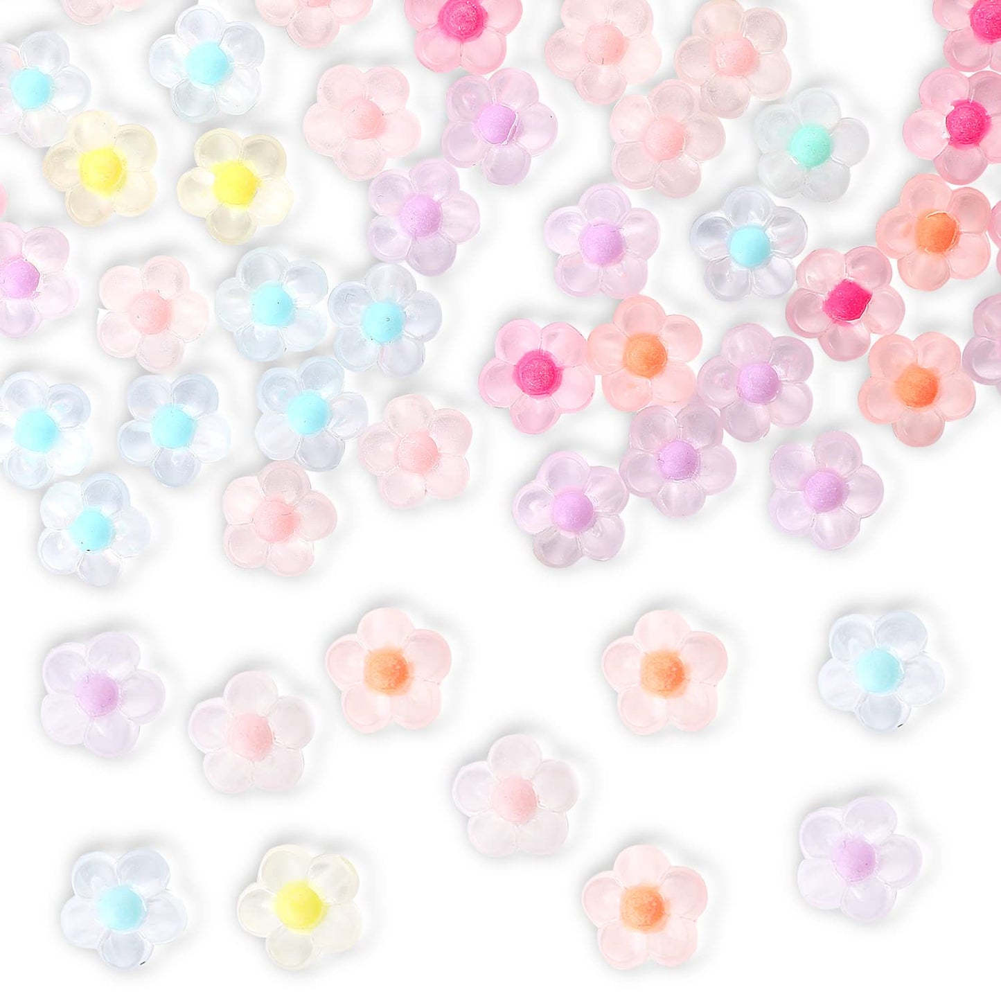 200pcs Flower Spacer Beads with Holes Transparent Flower Beads Color Candy Beads Cute Charms for DIY Jewelry Making Bracelet Crafts Earring Accessories Supplies