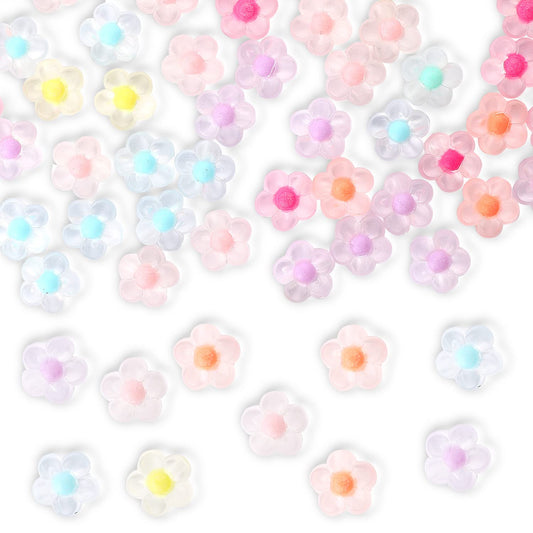 200pcs Flower Spacer Beads with Holes Transparent Flower Beads Color Candy Beads Cute Charms for DIY Jewelry Making Bracelet Crafts Earring Accessories Supplies