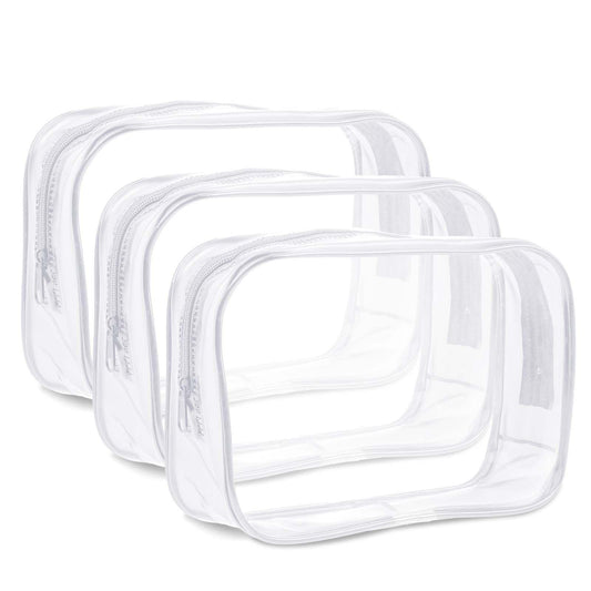 3pcs Clear Zippered Toiletry Bag Lightweight Clear Pouch Clear Makeup Bags Small Toiletries Case Small Makeup Bag Portable Clear Cosmetic Bags for Toiletries, Traveling, Women, Men (White)