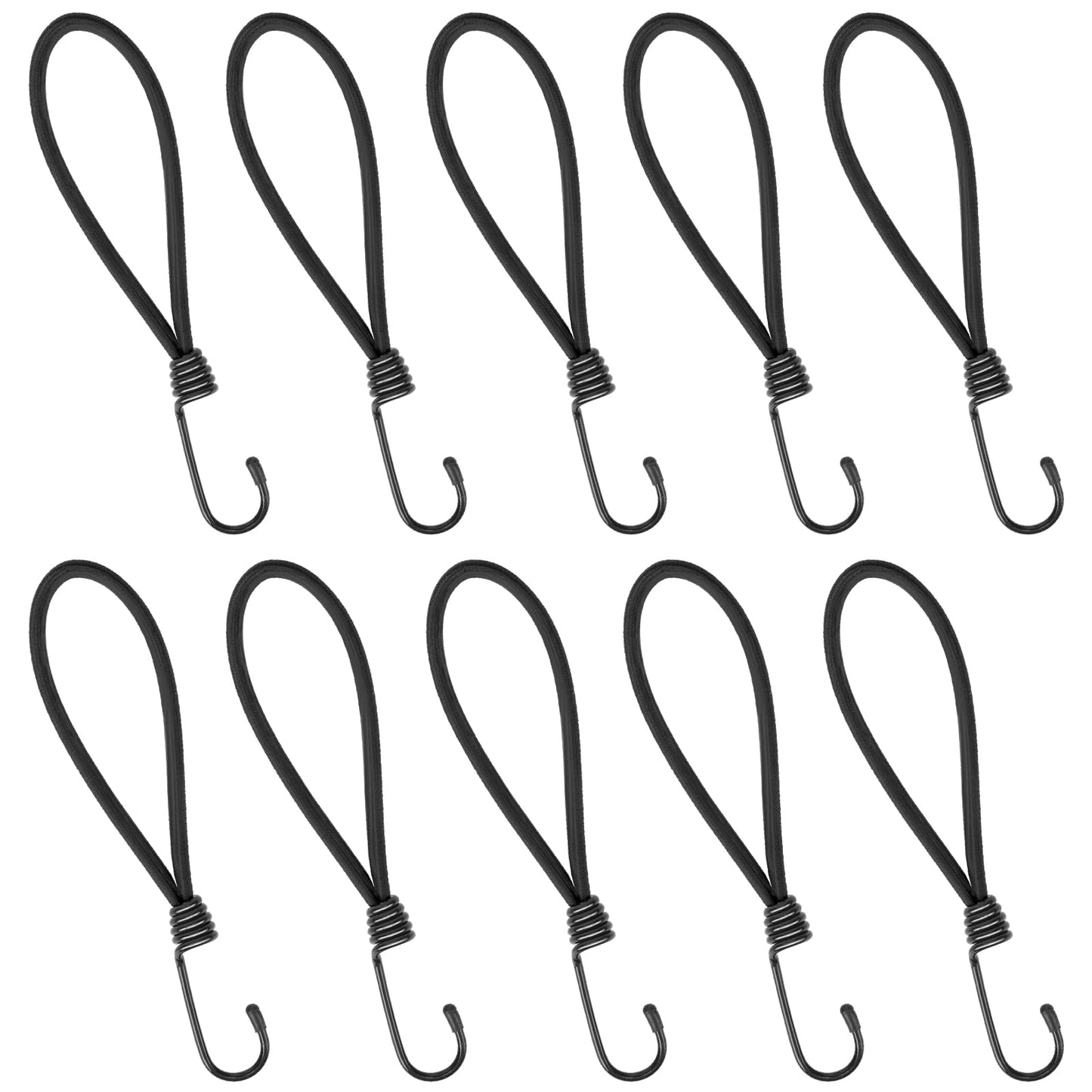 Small Bungee Cord with Hooks Bungee Straps 7 Inch Bungee Cords Heavy Duty Outdoor Black Mini Bungee Cords with Hooks for Camping, Tarps, Tents, Hiking Accessories 10 Pack