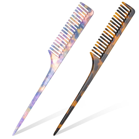 2 Pcs Rat Tail Combs for Women Hair Comb with Pick Fine Tooth Pin Parting Combs for BraidingTail Comb for Salon Hair Stylists (Leopard Print)