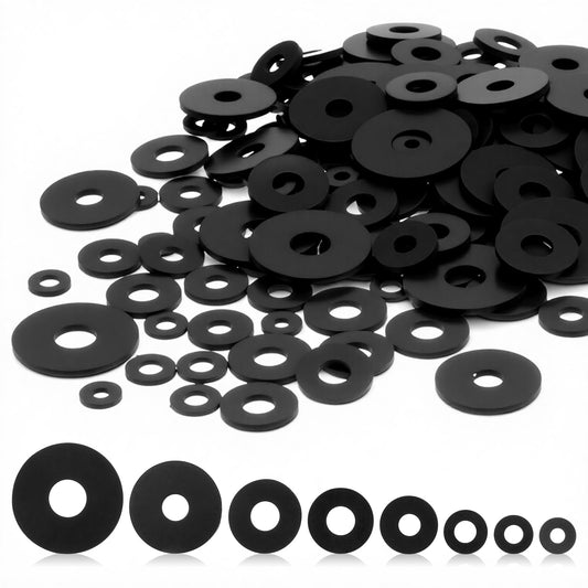 160 Pcs Rubber Washers for Bolts 10/10.5/12/16/18/20/25/30mm Flat Rubber Washers Assortment Kit Black Heavy Duty Rubbers Gasket for Faucets Garden Bolts Screws Hose Plumbing Shower Head 8 Sizes