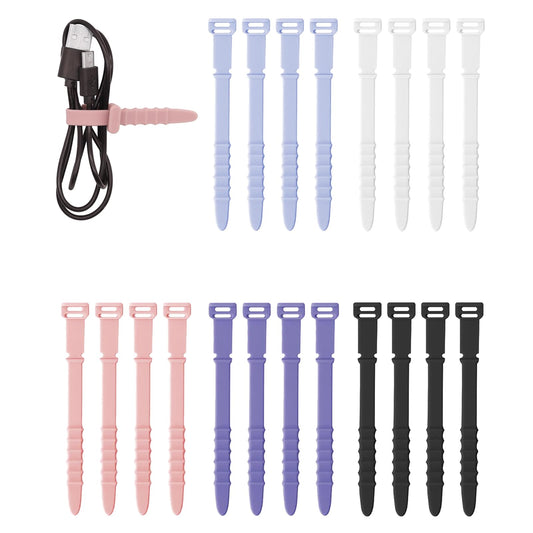 KALIONE 20 Packs Cable Ties, Multicolor Cable Straps, Silicone Cable Ties, Reusable Zip Ties, Elastic Cable Organizers, Reusable Cable Ties for Home Office Cord Cables Earphones Packing Organization