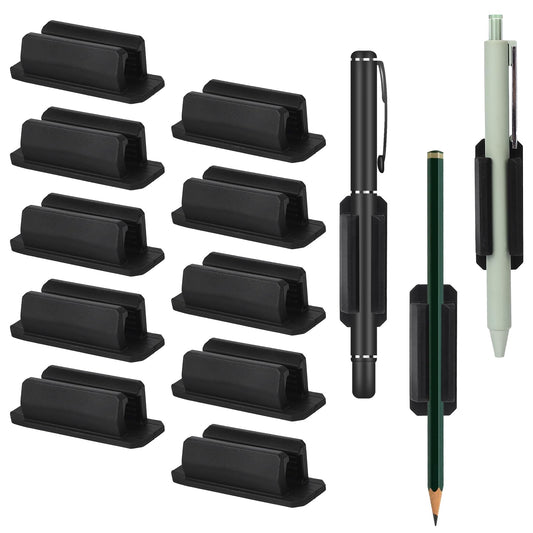 KALIONE 10 Pcs Silicone Pencil Holder Adhesive Rubber Pen Clip Pen Holder for Desk Marker Holder for School Student Teacher Office Supplies(Black)