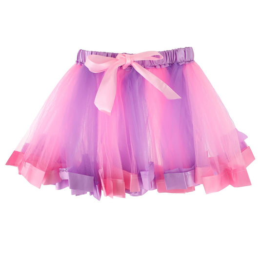 KALIONE Tutu Skirts for Girls Rainbow Tutu Skirt Tulle Ballet Dance Dress Colorful Ruffle Skirt Layered Tulle Ballet Dance Costumes for Girls Kids Birthday Princess Party(Purple+Pink)
