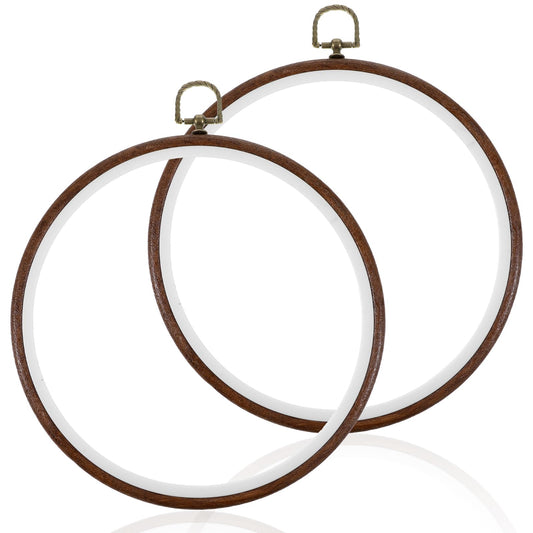 Ezymivs 2PCS 8 Inch Embroidery Hoops Frames, Round Imitated Wood Cross Stitch Hoop Rings, Hanging Embroidery Frame Hoop, Circle Display Frame Kits for DIY Ornaments Embroiderys Handy Decoration